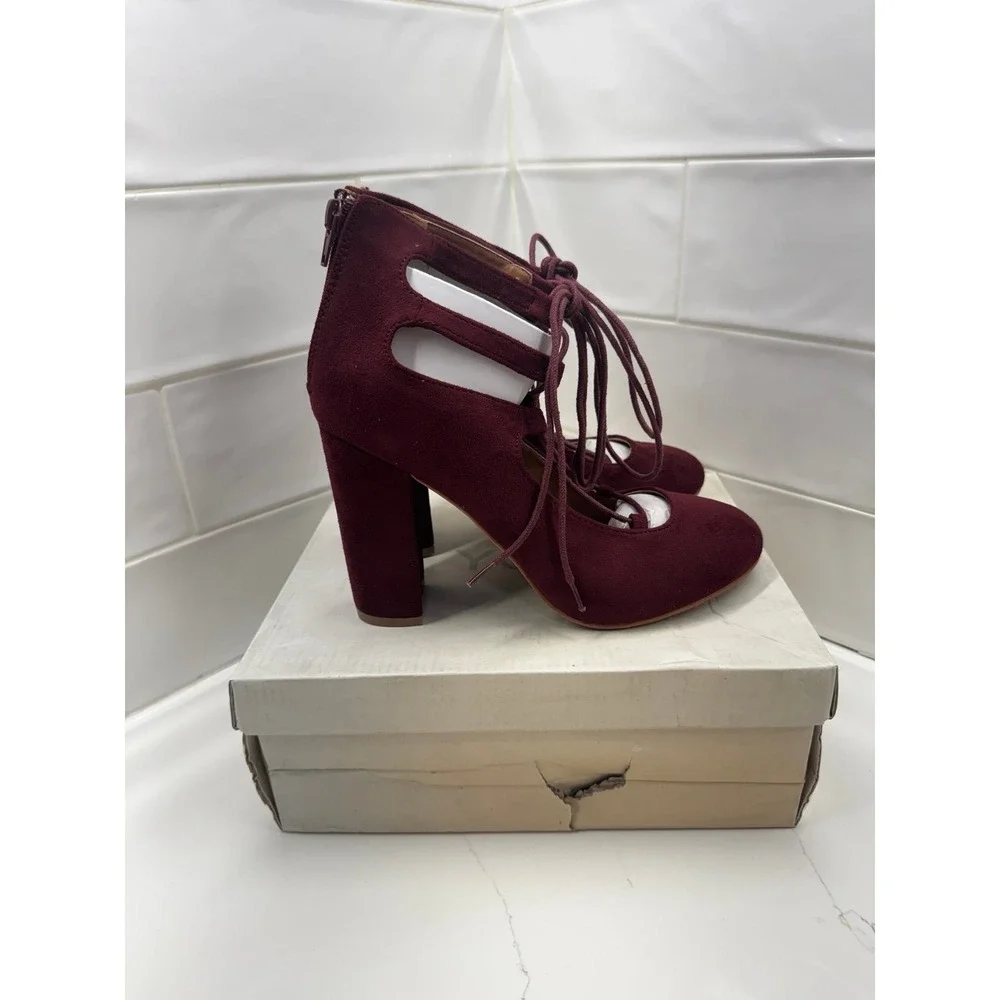 Heels‎ burgundy lace up 8.5 women's Loki brand